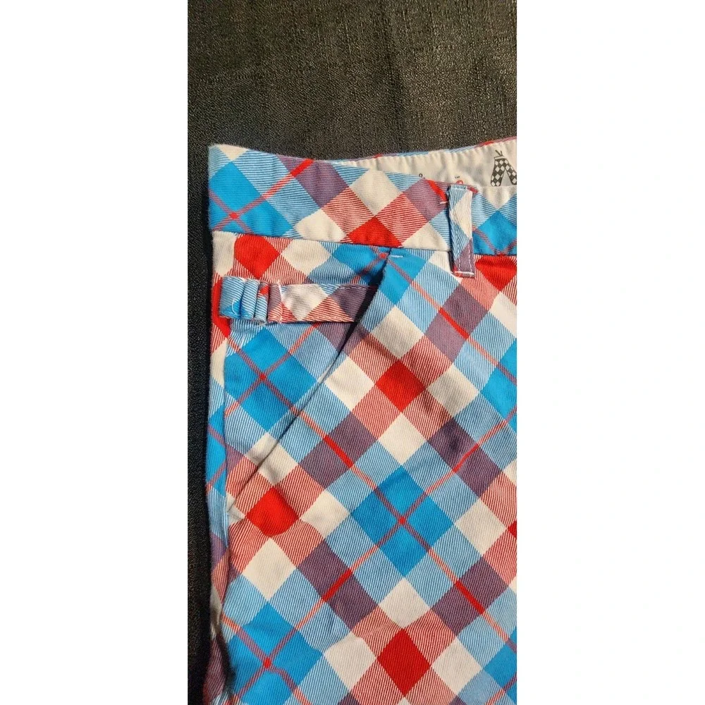 Royal & Awesome Golf Shorts Mens 36 Red Blue Plaid Cotton‎ Stretch Classic Fit